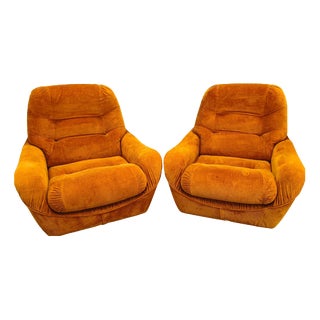 Space Age Italian Lounge Chairs in Orange Upholstery, 1970s, Set of 2 For Sale