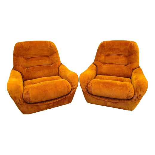Space Age Italian Lounge Chairs in Orange Upholstery, 1970s, Set of 2 For Sale