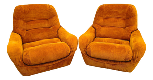 Space Age Italian Lounge Chairs in Orange Upholstery, 1970s, Set of 2