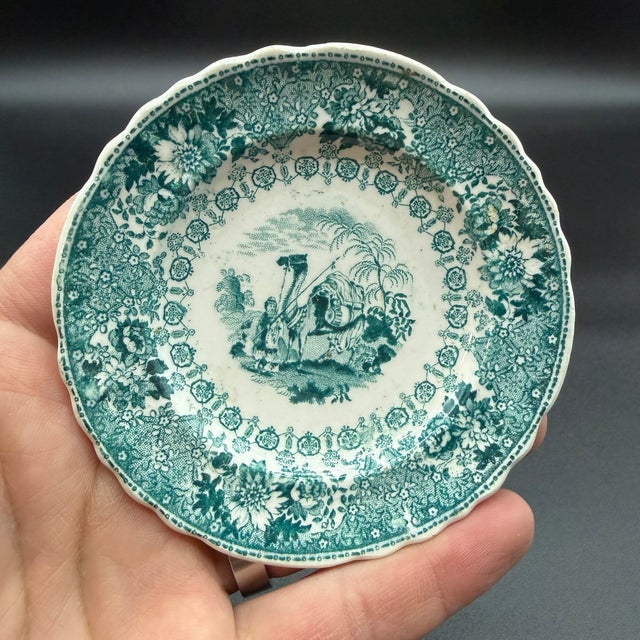 A Very Nice Rare Antique Staffordshire Teal Coloured Transferware Decorated Cup Plate, Circa 1830's For Sale - Image 6 of 10