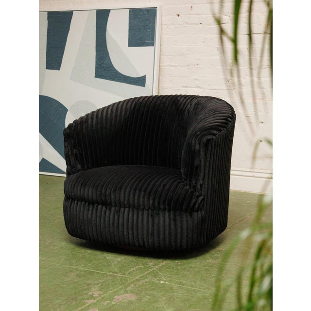 Mid-Century Modern Wide Corduroy Vintage Black Club Chair For Sale - Image 3 of 6