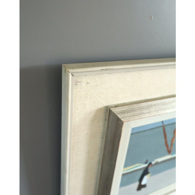 Textile Mid-Century Modern 'Still Waters, Quiet Shore' Swedish Original Coastal Landscape Oil Painting, Framed For Sale - Image 7 of 13