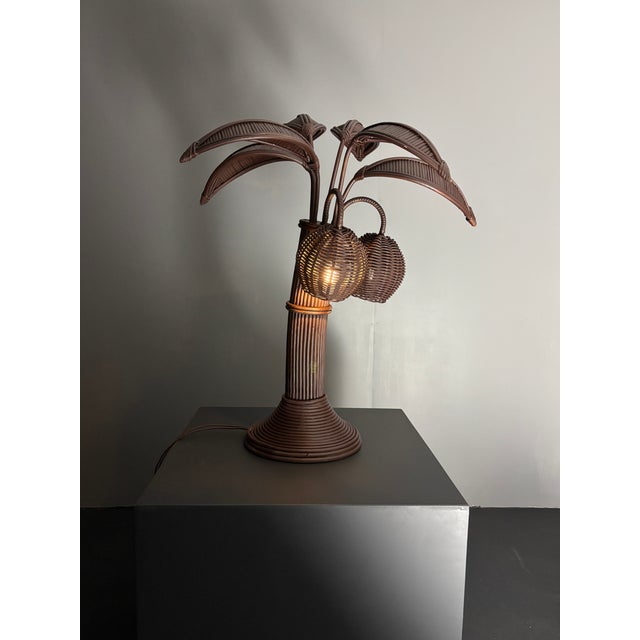 Pencil Reed Rattan Palm Tree Table Lamp in the style of Mario Lopez Torres, 1970s For Sale - Image 6 of 17