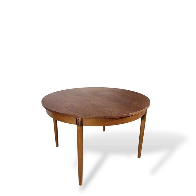 Contemporary Vintage Danish Round Extending Dining Table For Sale - Image 3 of 9