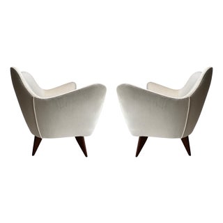 Set of Perla Armchairs in Wood & White Fabric attributed to Guglielmo Veronesi, Isa, Italy, 1950s For Sale