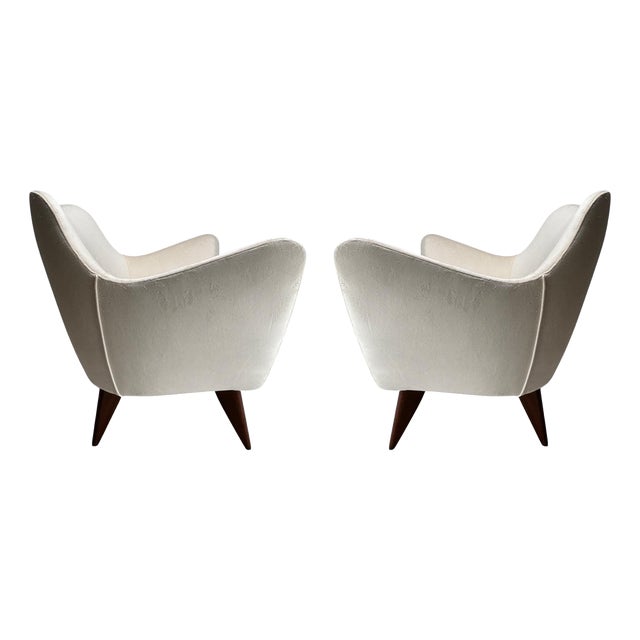 Set of Perla Armchairs in Wood & White Fabric attributed to Guglielmo Veronesi, Isa, Italy, 1950s For Sale