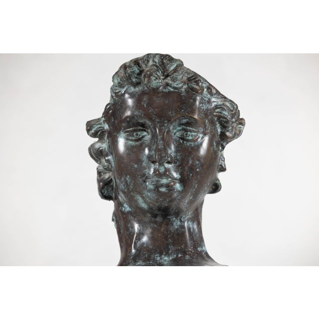 Bronze Bronze Renaissance-Inspired David Head Sculpture on Black Marble Base For Sale - Image 8 of 12