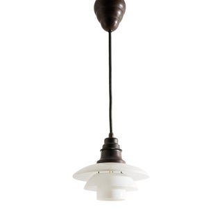 Danish Mid Century White Adjustable PH 2/2 Ceiling Lamp Pendant in Glass & Bakelite by Poul Henningsen for Louis Poulsen Denmark, 1930s For Sale