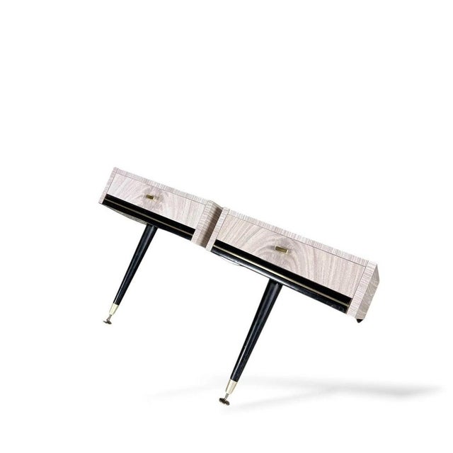Contemporary Mid-Century Floating Bedside Cabinets with Brass-Capped Legs, 1950s, Set of 2 For Sale - Image 3 of 9