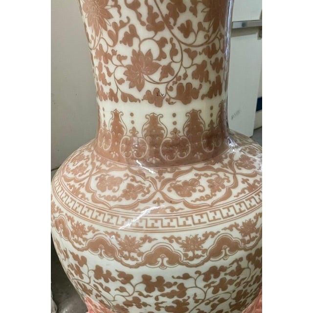 Chinoiserie Huge Pair of 42" Chinese Iron-Red Porcelain Floor Vases For Sale - Image 3 of 13