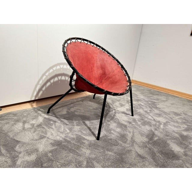 Hans Olsen Balloon Lounge Chair in Red Suede & Metal by Hans Olsen For Sale - Image 4 of 18