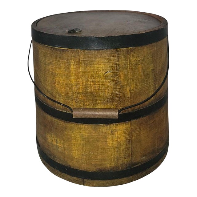 19Thc Original Mustard Painted Bucket W/ Lid For Sale