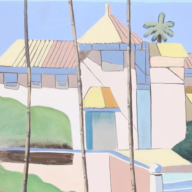 Late 20th Century Large Modernist Painting on Canvas of a Beach House For Sale - Image 5 of 8