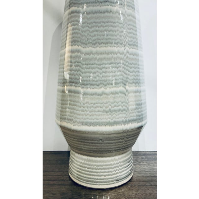 2020s Mid-Century Modern Stylish Gray and Cream Striped Vase For Sale - Image 5 of 5