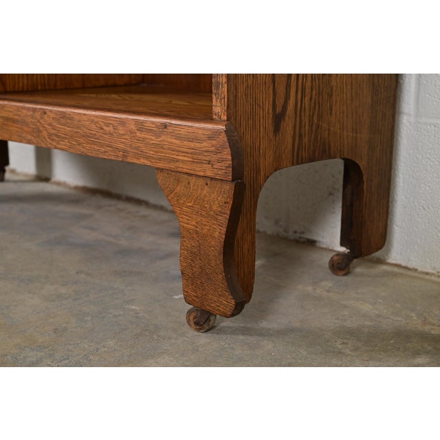 Antique Victorian Carved Tiger Oak Side-by-Side Bookcase With Drop Front Secretary Desk by Larkin Co., Circa 1900 For Sale - Image 11 of 16