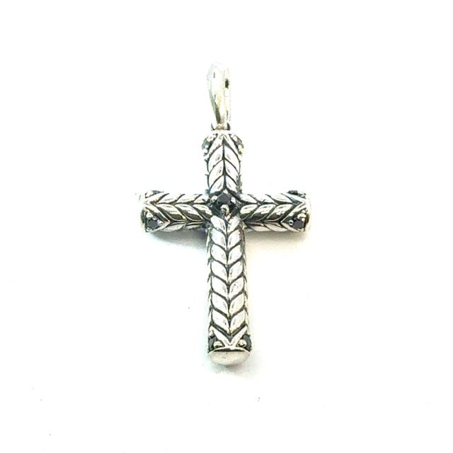 1990s David Yurman Black Diamond Cross Pendant Sterling Silver Estate For Sale In New York - Image 6 of 7