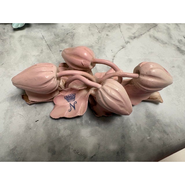 Baby Blue Vintage Italian 1950s Porcelain Flower Place Card Holders, Set of Twelve For Sale - Image 8 of 10