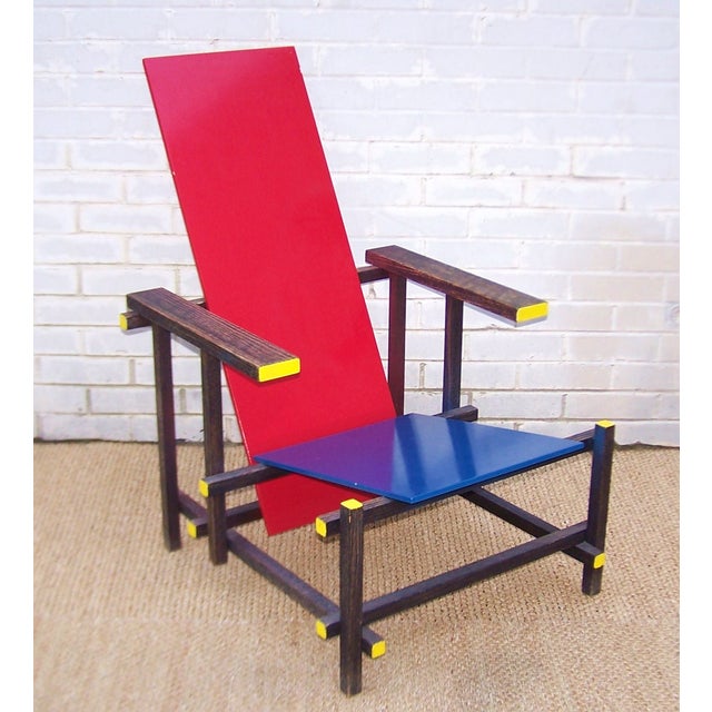 Gerrit Rietveld Style Red & Blue Chair Chairish
