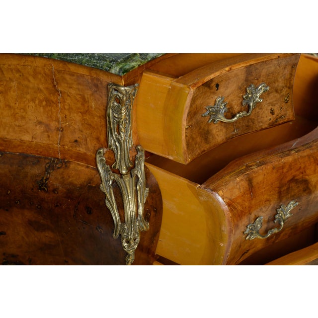 French Burl Wood Bombe Chest With Marble For Sale - Image 13 of 13