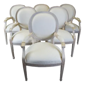 Kreiss Peninsula French Louis XVI Style Fauteuil Dining Arm Chairs- Set of 6