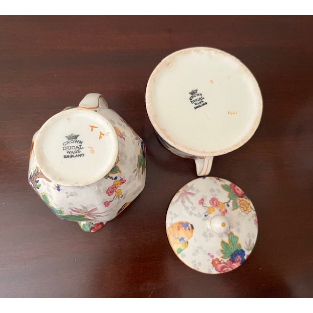 1920s Crown Ducal Porcelain Sugar and Creamer Set England For Sale - Image 11 of 11
