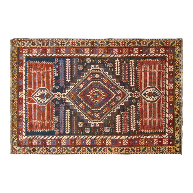 Antique Caucasian Shirvan Oriental Rug in Small Size with Central Medallion For Sale