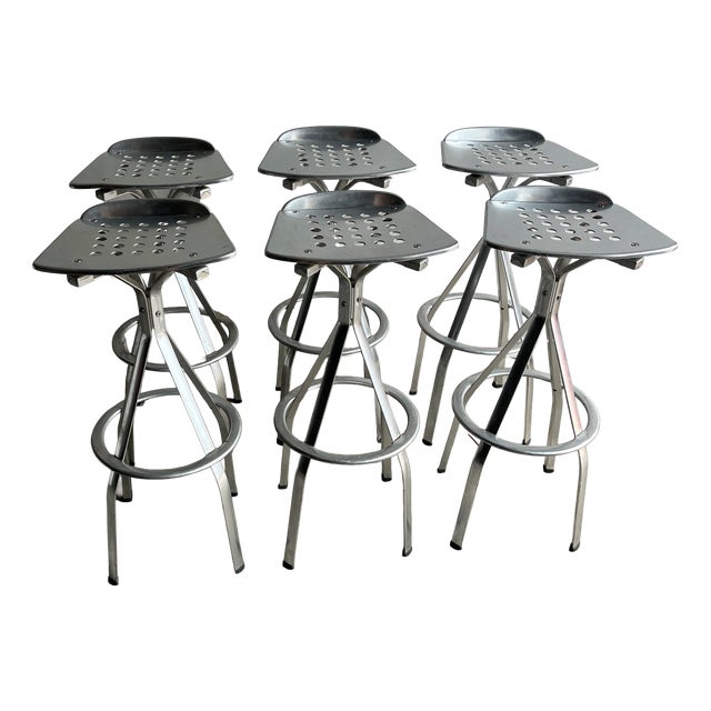 Industrial Aluminium Bar Stools, Set of 6 For Sale