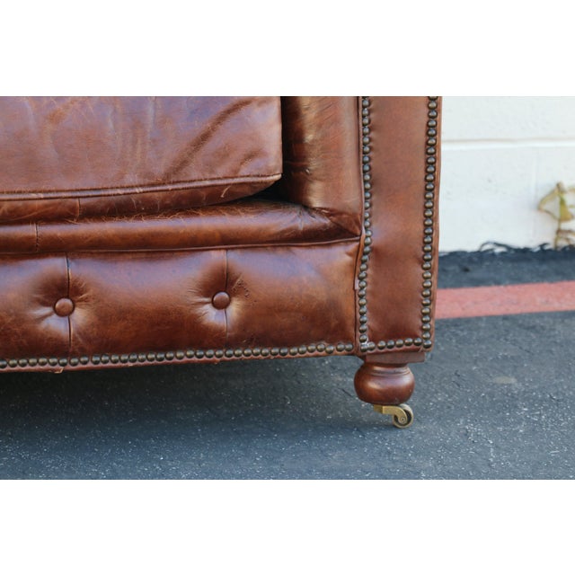 21st Century English Chesterfield Sofa by Restoration Hardware in Aged Brown Leather For Sale In Los Angeles - Image 6 of 18