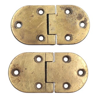 Pair of Vintage Oblong Brass Ice Box Hinges For Sale