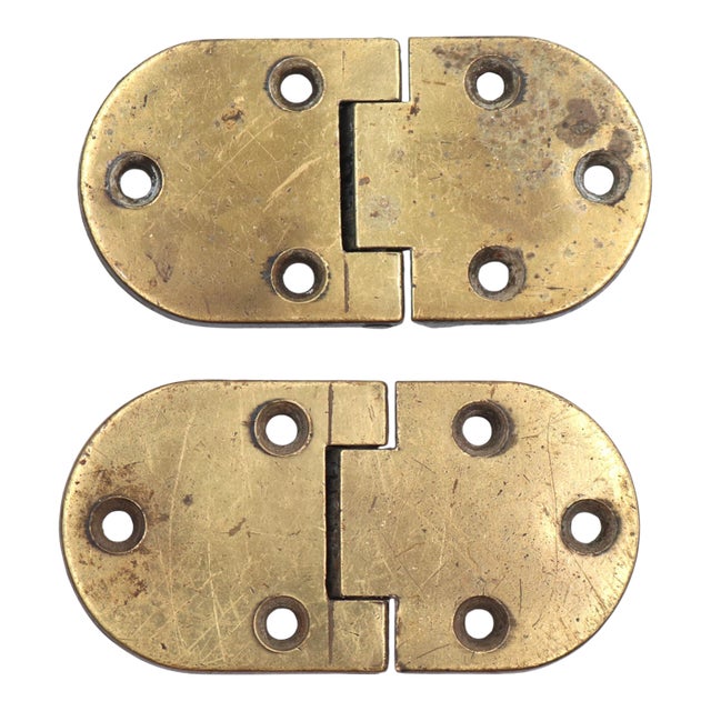 Pair of Vintage Oblong Brass Ice Box Hinges For Sale
