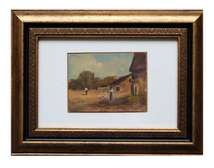 Antonio Leto, In the Yard, Oil on Board, 1890s