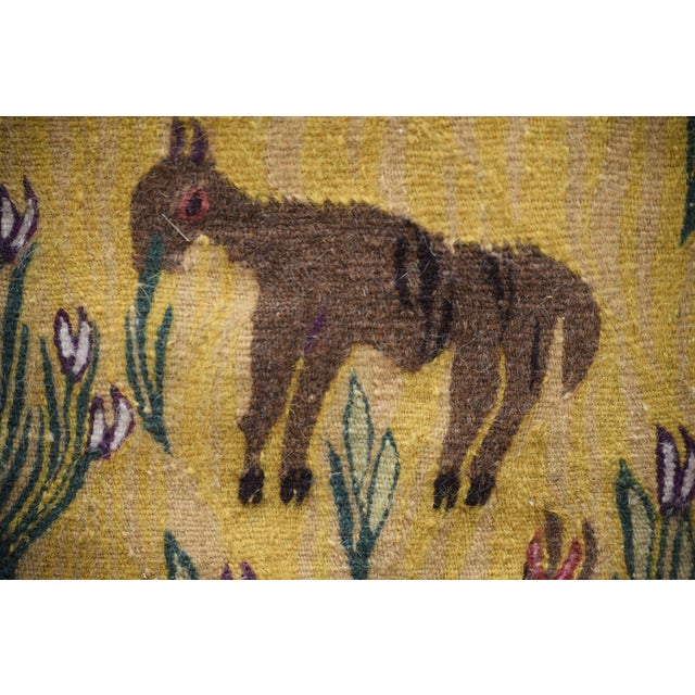 Yellow Vintage 1988 Zayed Handwoven Wool Tapestry – Egyptian Folk Art Meadow Scene 4'9" × 3'1" Ft For Sale - Image 8 of 8