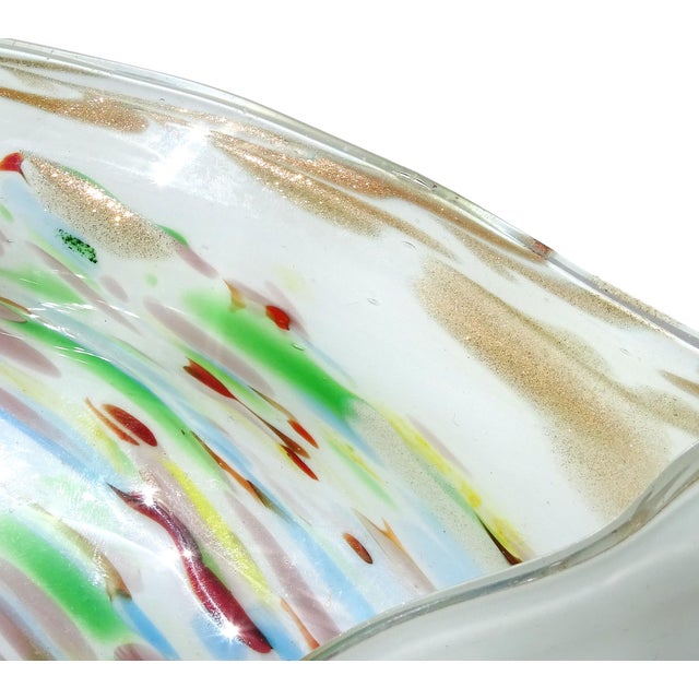 Glass Murano Vintage Rainbow Colors Swirl With Copper Aventurine Italian Art Glass Decorative Bowl For Sale - Image 7 of 7