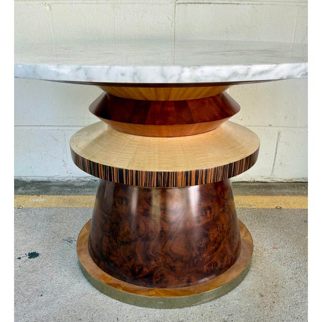 Modern Jonathan Charles Modern Carrara Marble and Wood Rook Round Cocktail Table For Sale - Image 3 of 3