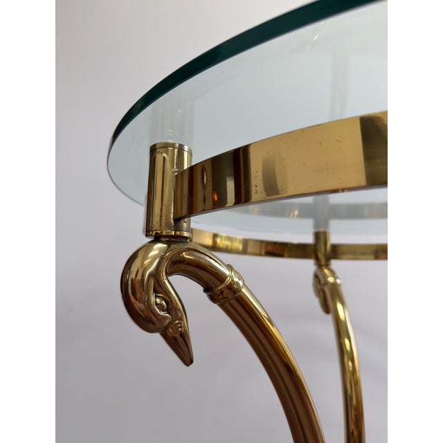 Hollywood Regency Brass Swan & Glass Accent Table For Sale - Image 11 of 12