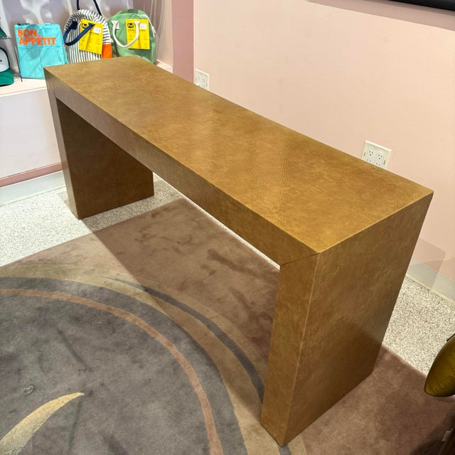 Karl Springer Vintage Karl Springer Style Faux Snake Embossed Console Table For Sale - Image 4 of 11