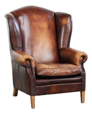 Vintage English Cowhide Wing Armchair