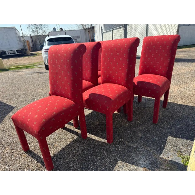 Mid-Century Modern Late 20th Century Set of 6 Fully Upholstered Parsons Style Dining Chairs For Sale - Image 3 of 6
