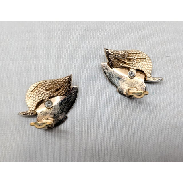 Vintage Signed Boucher Goldtone Leaves With Clear Rhinestones Clip Earrings-2 Pieces For Sale - Image 12 of 12