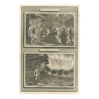 Pieter Mortier, Jehoiakim Burns Jeremiah's Scroll and Ezekiel's Vision, 1700, Engraving For Sale
