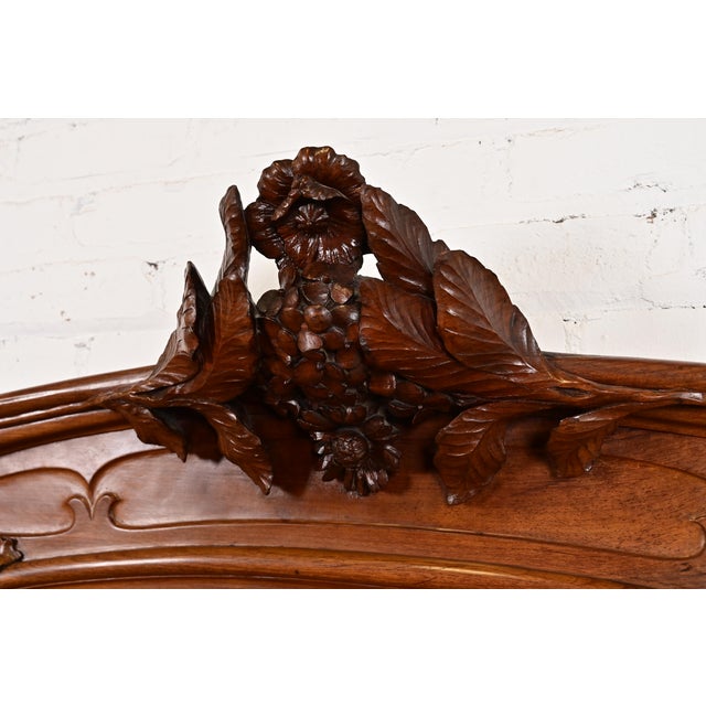 Brown Louis Majorelle Antique French Art Nouveau Carved Walnut Twin Size Beds, Circa 1900 For Sale - Image 8 of 13