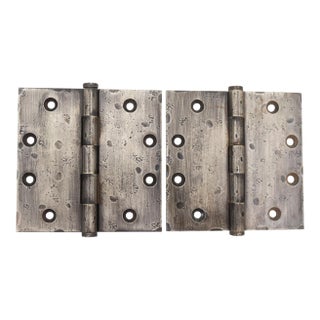 Pair of Vintage 4.5 X 4.5 In. Nickel Hammered Butt Door Hinges For Sale