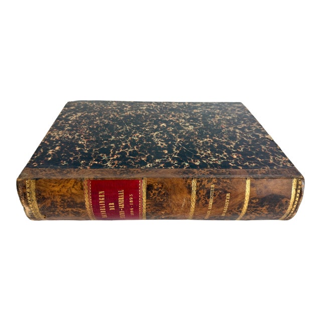 1895 Dutch Leather Bound Reference Book Oversized For Sale