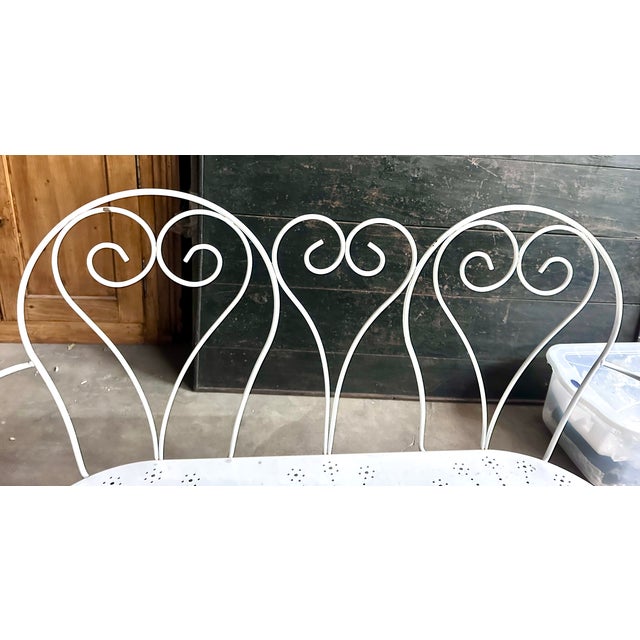 White Mid 20th Century Painted Wrought Iron Scrolled Garden Benches, a Pair For Sale - Image 8 of 16