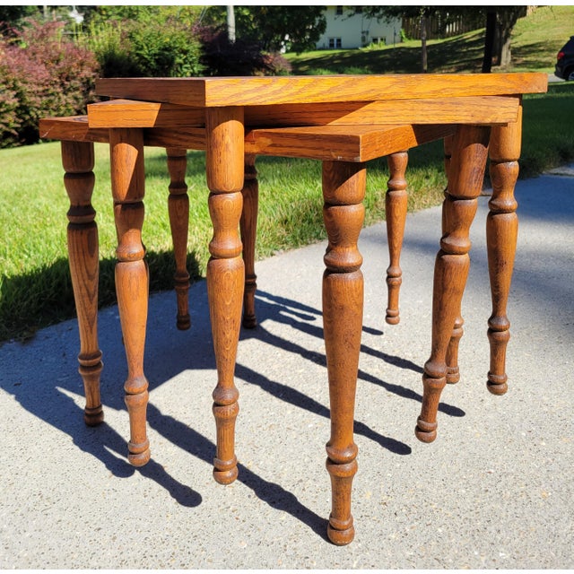 1960s Mid-Century Modern Oak Parquet Cocktail Tables or Plant Stands, 3 Pieces For Sale In Baltimore - Image 6 of 6