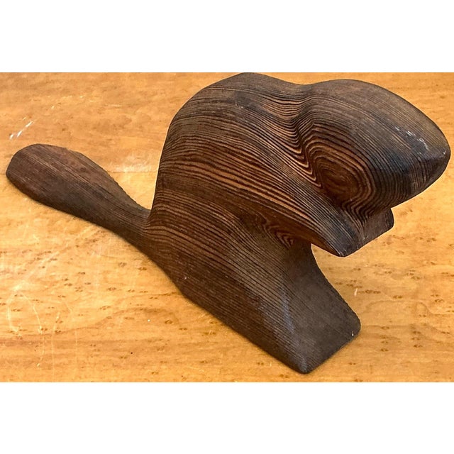 Contemporary Vintage Carved Wood Beaver Sculpture For Sale - Image 3 of 16