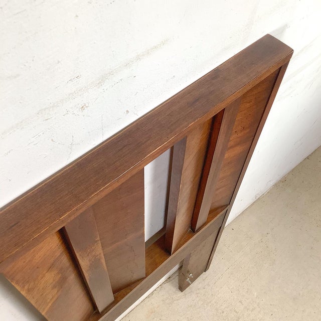Vintage Mid-Century Modern Walnut Queen Headboard With Architectural Slat Design For Sale - Image 9 of 15
