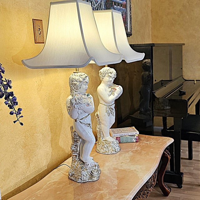 Vintage Hand-Painted Italian Figural Table Lamps, a Pair For Sale - Image 15 of 18