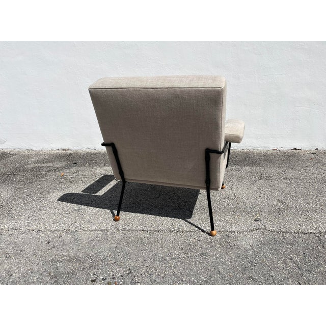 1950s Lounge Chair Attributed to Milo Baughman, Black Iron, Kravet Beligan Linen For Sale - Image 10 of 17