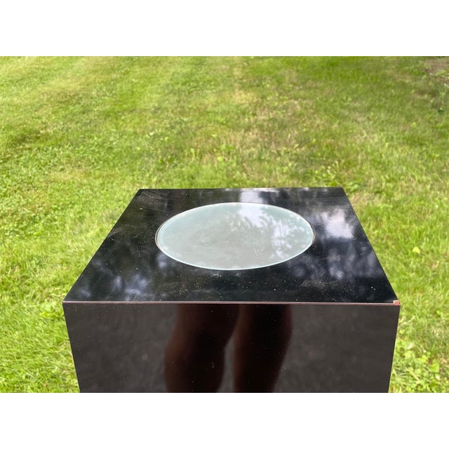 A minimalist mid-20th century Modernist rectilinear black acrylic lighted pedestal. Product Information: Materials:...